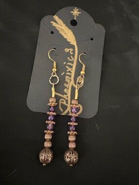 Phoenixic3 Gold-Tone Drop Earrings with Amethyst Beads